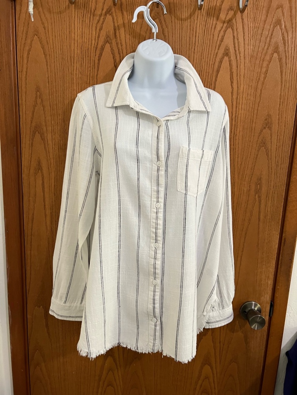 Thread and Supply - White Button-Up Shirt with Black Pinstripes